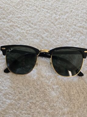 Ray-Ban Black Frame with Gold Trim and Dark Brown Lenses Sunglasses